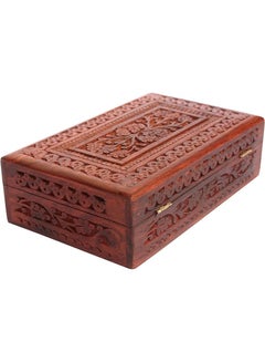 Buy Handmade Wooden Keepsake Storage Case Jewelry Box Jewel Organizer Floral Hand Carvings with Brass Inlay Gifts for Women in UAE