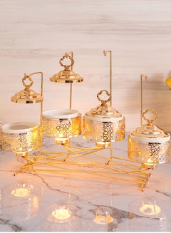 Buy 4 PCS ROUND FOOD WARMER SET WITH CANDLE STAND GOLD 5" in Saudi Arabia