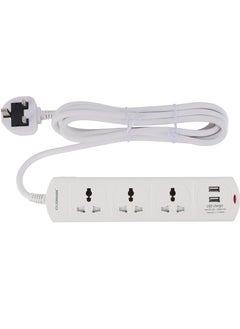 اشتري Olsenmark 3 Way Universal Power Extension Socket With 2 USB 2.1A, 3M Cable 13A في الامارات