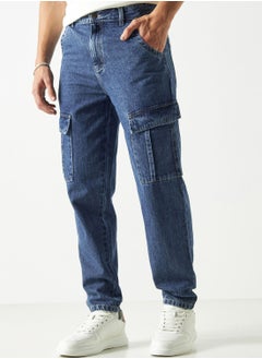 Buy Mid Wash Straight
 Fit Cargo Jeans in Saudi Arabia