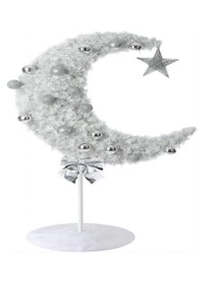 اشتري Homesmiths Ramadan Crescent Moon Tree White Color 90cm  with 60 string Lights Battery Operated, 8 Balls, Star & Bow في الامارات