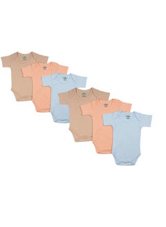Buy BabiesBasic 100% Super Combed Cotton, Short Sleeves Romper/Bodysuit, for New Born to 24months. Set of 6 - Blue, Orange, Brown in UAE