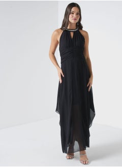 Buy Halter Neck Dress With Keyhole Neck Detail in UAE