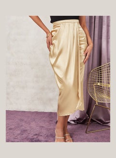 Buy Front Pleated Satin Midi Skirt in Saudi Arabia