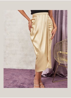 Buy Front Pleated Satin Midi Skirt in Saudi Arabia