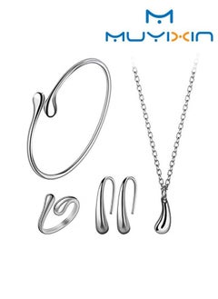 Buy 925 Sterling Silver Plated Water Drops Pendant Necklace Bracelet And Earrings Ring Set Collection in Egypt