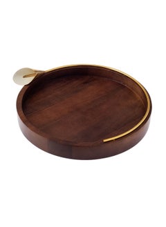 Buy Round Beech Wood Serving Tray With Golden Lily Decor in Saudi Arabia