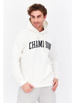 Buy Men Sportswear Fit Long Sleeve Outdoor Hooded Sweatshirt, Ivory in Saudi Arabia