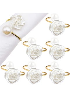 Buy Napkin Rings, White Rose Pearl Dining Table Napkin Ring Holder, Vintage Paper Towel Rings for Valentine's Day Wedding Banquet Home Table Decorations (6 Pcs) in Saudi Arabia