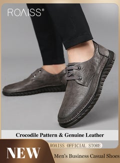 Buy Men Business Casual Shoes Genuine Leather Shoes with Crocodile Pattern Slip Resistant Soft Sole Lace Up Design in UAE