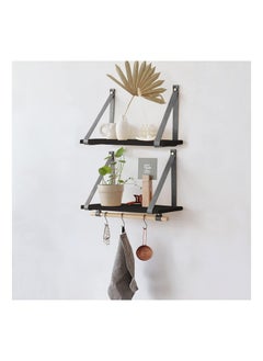 Buy PU Gray Leather Strap Wall Floating Shelves Black in Egypt