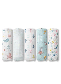 اشتري Fiddly's Muslin Swaddle, Baby Blanket, Burp Cloth - Large Muslin Bamboo Cotton (Pack of 5) في الامارات