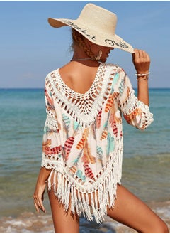 Buy Floral Print Crochet Trim Fringe Hem Cover Up in UAE