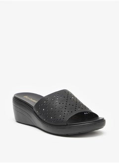 Buy Women Cutwork Detail Slip-On Sandals with Wedge Heels in Saudi Arabia