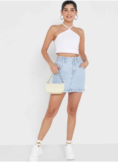 Buy High Waist Denim Mini Skirt in UAE