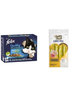 اشتري طعام القطط مزدوج من بورينا فيليكس سمك 85 جم (عبوة من 12 قطعة) & فانسي فيست بورينا بيور كيس تونا مع رقائق الدجاج 40 جم. في السعودية
