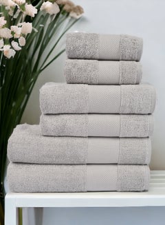 Buy 100% Cotton 6 Piece Hygra Towel Set | Light Grey in Saudi Arabia