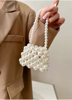 Buy Handmade bag - handbag - fluffy pearls Off-white in Egypt