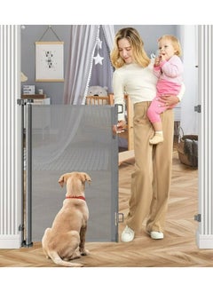 Buy Adjustable Baby Safety Gate For Door or Stairs, Large Size Retractable Baby Gate in 42*71 Inches, Grey in Saudi Arabia