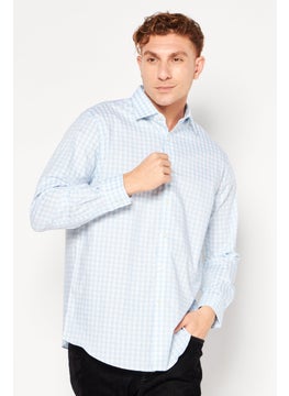 Buy Men Regular Fit Checked Long Sleeve Dress Shirt, White/Turquoise Combo in UAE