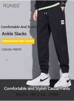 Buy Elastic Waist Mid-Rise Pockets Shrinkable Cuffs Cargo Pants Men Autumn Winter Drawstring Fleece Lined Sweatpants Streetwear in UAE