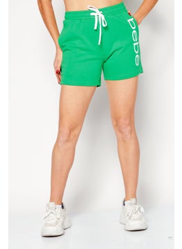 اشتري Women Oversize Fit Brand Logo Basic Shorts, Green في الامارات