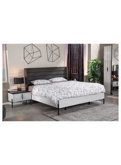 Buy Form King Size Bed Frame King Bed Sturdy Modern Design Wooden Double Bed Furniture Comfortable Bed For Bedroom Black/Grey in UAE
