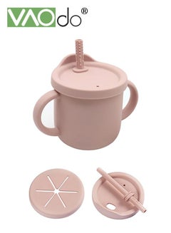 اشتري 2-in-1 Baby Sippy Cup Easy to Hold Children's Straw Cup Silicone Baby Snack Cup Food Street Material Pink في الامارات