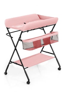 Buy Baby Changing Table, Portable Diaper Station with Large Storage Basket and Wheels, Adjustable Diaper Changing Table Newborn and Infant (Pink) in Saudi Arabia