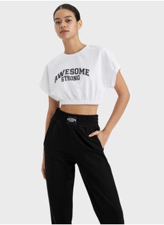 Buy Defactofit Crop Crew Neck Slogan Printed Sports T-Shirt in UAE