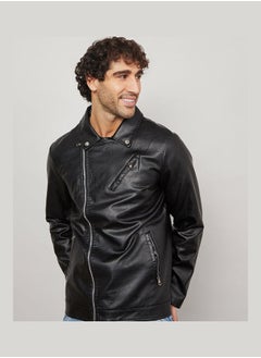 Buy Leather Look Classic Biker Jacket in Saudi Arabia