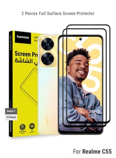 Buy 2 Pieces Edge to Edge Full Surface Screen Protector For Realme C55 Black/Clear in Saudi Arabia