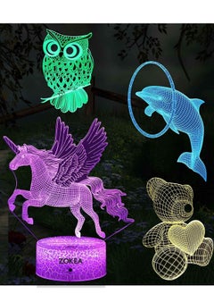 اشتري Gifts for Boys and Girls 7/16 Colors Changing 3D Multicolor Night Light  4 Patterns Remote Control & Smart Touch Unicorn Owl Dolphin Bear في الامارات