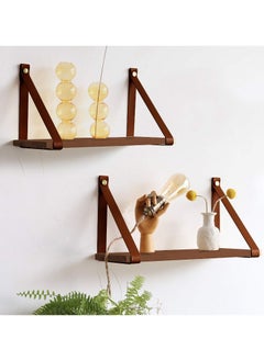 Buy PU Brown Leather Strap Wall Floating Shelf  Brown in Egypt