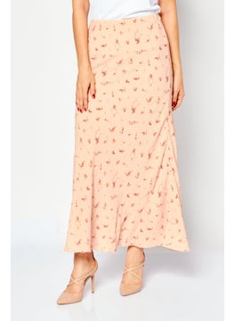 Buy Women Floral Pattern Maxi Skirt, Dusty Pink in Saudi Arabia