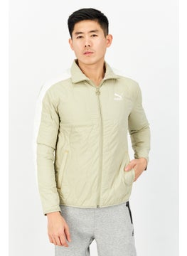 Buy Men Sportswear Fit Long Sleeves Outdoor Jacket, Beige/White in UAE