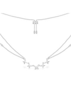 Buy Butterfly Double Chain Adjustable Necklace - SilverWhite in UAE