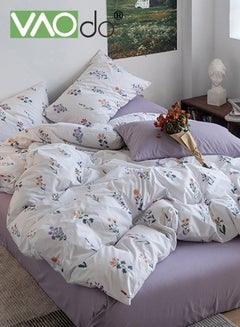 Buy 4PCS King Size Comforter Sets Breathable Soft Bedding Sets Double-Sided Fresh Floral Sheet Set in UAE