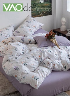 Buy 4PCS King Size Comforter Sets Breathable Soft Bedding Sets Double-Sided Fresh Floral Sheet Set in Saudi Arabia