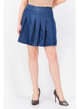 اشتري Women Pleated Denim Mini Skirt, Blue في الامارات