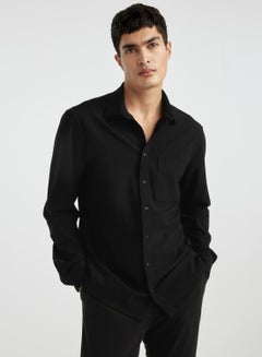 Buy Regular Fit Polo Collar Crinkle Long Sleeve Shirt in UAE