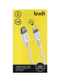 Buy Budi 2.4A Type-C to Lightning Fast Charging Data Cable 1 meter DC011TL10W - White in Saudi Arabia