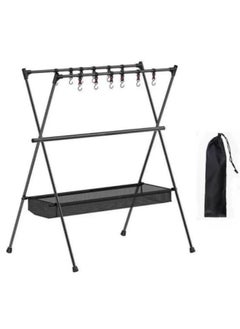 Buy Ultralight Camping Hanging Rack 2-Layer Aluminum Portable Tripod Folding Shelf Multifunction Outdoor Triangle Rack Cookware Hanging Rack Collapsible Picnic Stand with Hooks in UAE