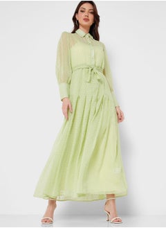 Buy Textured Dress With Belt in UAE