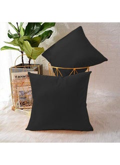 اشتري Set of 2 Pieces Square Soft Velvet Decorative Cushion with Solid Design and Attractive Colors 45x45 cm - Black في السعودية