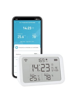 Buy Alarm Clock Function Smart Temperature and Humidity Sensor with Wi-Fi App Control for Indoor White in Saudi Arabia