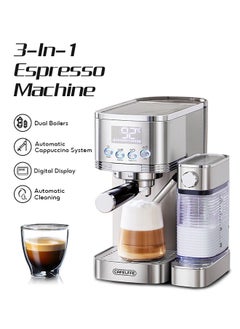 Buy Automatic Espresso and Cappuccino Machine With Milk Frother 20Bar Espresso Maker With Double Boilers And Self Cleaning For Home For Cappuccino or Latte 1.3L in UAE