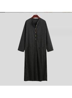 اشتري New Casual Button Striped Long Sleeve Pocket Loose Robe Men's في السعودية
