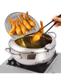 Buy Deep Fryer Pot, 3.4L Japanese Tempura Deep Fryer Pot, 304 Stainless Steel Frying Pot With Thermometer, Lid, and Oil Drip Drainer Rack, Ideal for Kitchen French Fries, Chicken, Fish, and Shrimp in Saudi Arabia