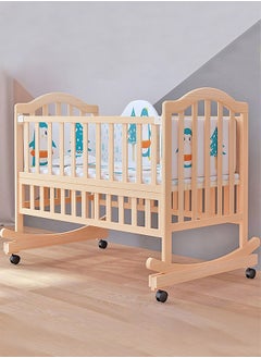 Buy Baby Crib Wooden Convertible Crib Full Size Toddler Bed with Locking Wheels Mobile Crib Multifunctional Cradle Playpen Newborn Sleeping Crib with Mosquito Net Bedside Crib in Saudi Arabia